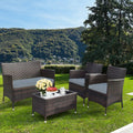 Garden Furniture 4 PCS PE Rattan Terrace Furniture for Veranda Patio Terrace Swimming Pool Brown and Gray -