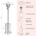 50, 000 BTU Propane Patio Heater, Standing Stainless Steel Outdoor Heater with Wheels, Triple Protection - Product image 18
