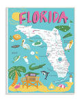 The Stupell Home Decor Collection Florida Teal Blue and Pink Illustrated scenic Map Poster Wall Plaque Art - Product image 1