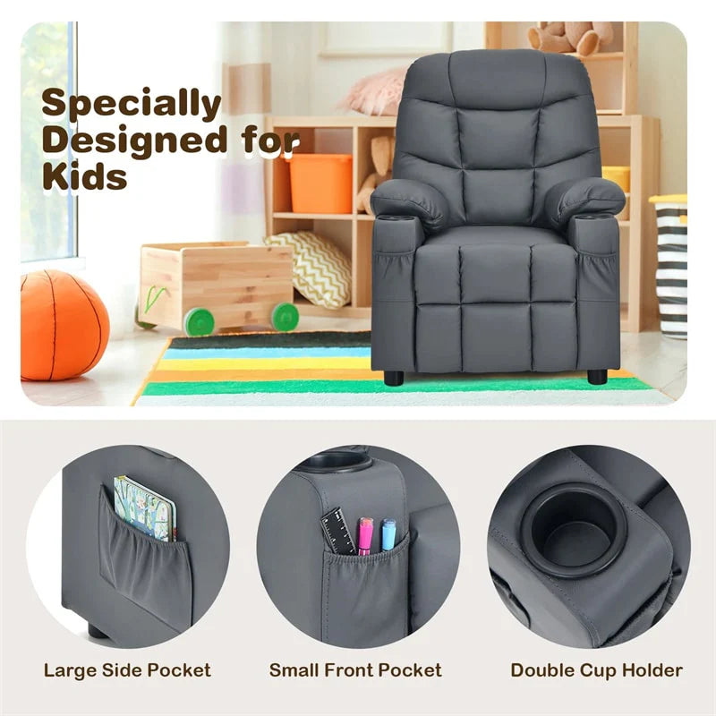 Kids Recliner Chair PU Leather Adjustable Lounge Sofa with Cup Holder, 3 Pockets & Retractable Footrest - Product image 22