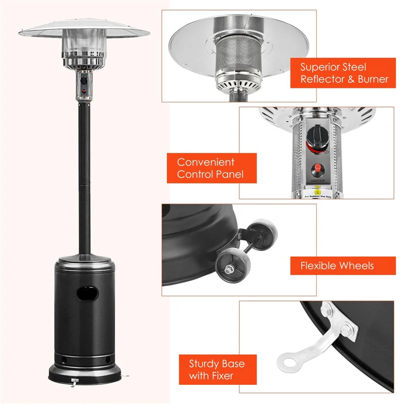50, 000 BTU Propane Patio Heater, Standing Stainless Steel Outdoor Heater with Wheels, Triple Protection - Product image 30