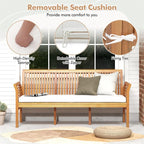 62.5" Outdoor Acacia Wood Bench with Removable Cushion, 3-Person Patio Garden Bench with High Backrest & - Product image 8