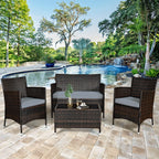 Garden Furniture 4 PCS PE Rattan Terrace Furniture for Veranda Patio Terrace Swimming Pool Brown and Gray -