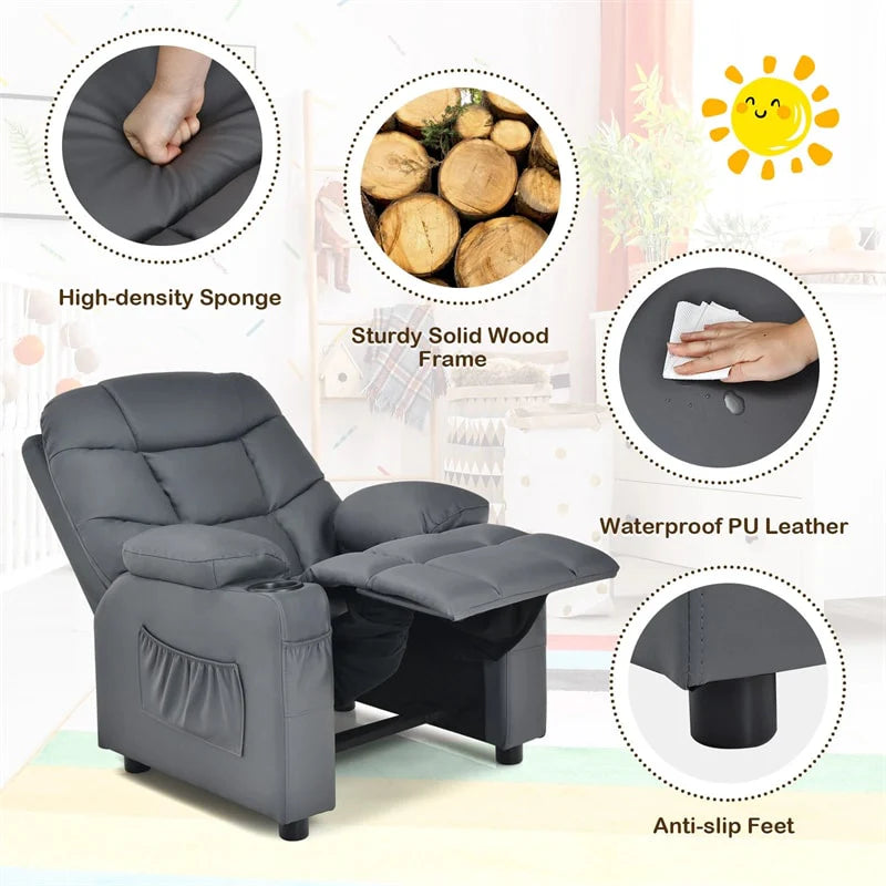 Kids Recliner Chair PU Leather Adjustable Lounge Sofa with Cup Holder, 3 Pockets & Retractable Footrest - Product image 20