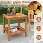 Tangkula 2 Tier Acacia Wood Square End Table with Slatted Tabletop & Storage Shelf - Product image 4