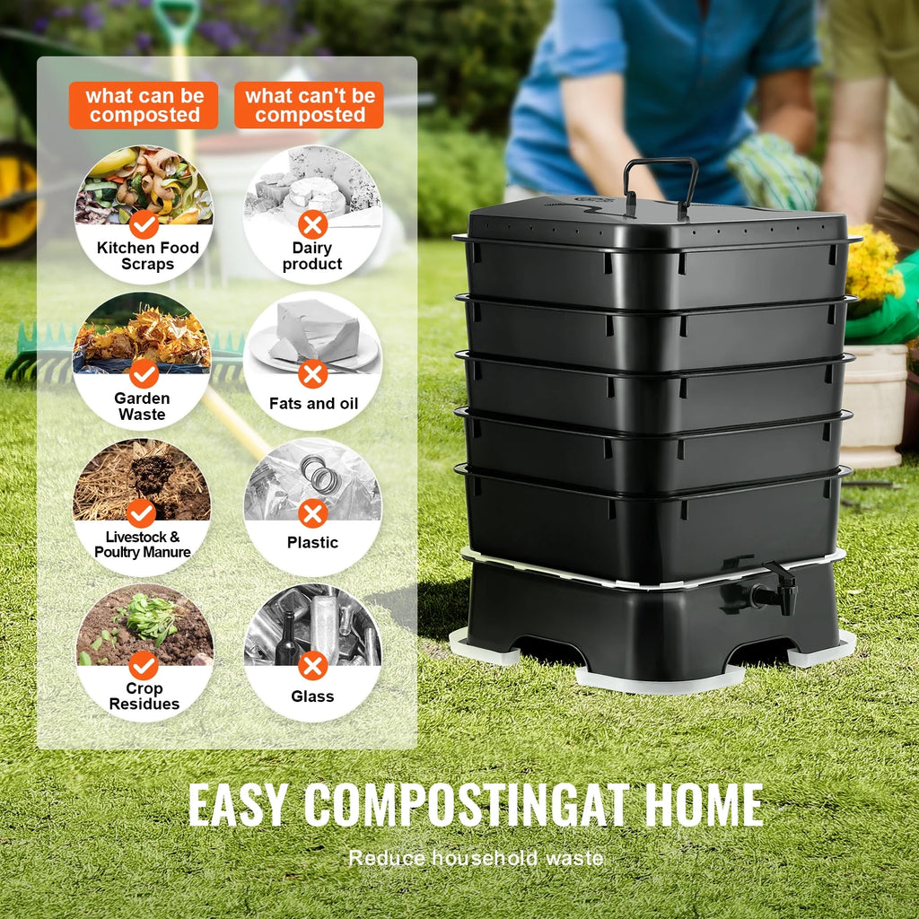 VEVOR 5 - Tray Worm Composter, 50 L Worm Compost Bin Outdoor and Indoor, Sustainable Design Worm Farm Kit - Product image 6