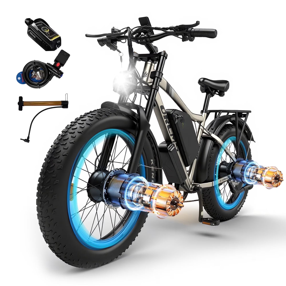 3000W Peak Dual Motor E - Bike, 52V 25AH Battery Elec - Tric Bike for Adults, 35MPH Mountain AWD 7 - Product image 1