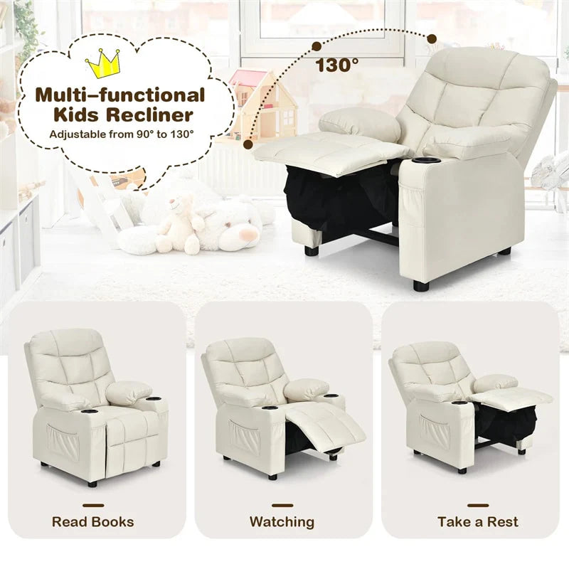 Kids Recliner Chair PU Leather Adjustable Lounge Sofa with Cup Holder, 3 Pockets & Retractable Footrest - Product image 53