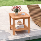 Tangkula 2 Tier Acacia Wood Square End Table with Slatted Tabletop & Storage Shelf - Product image 2