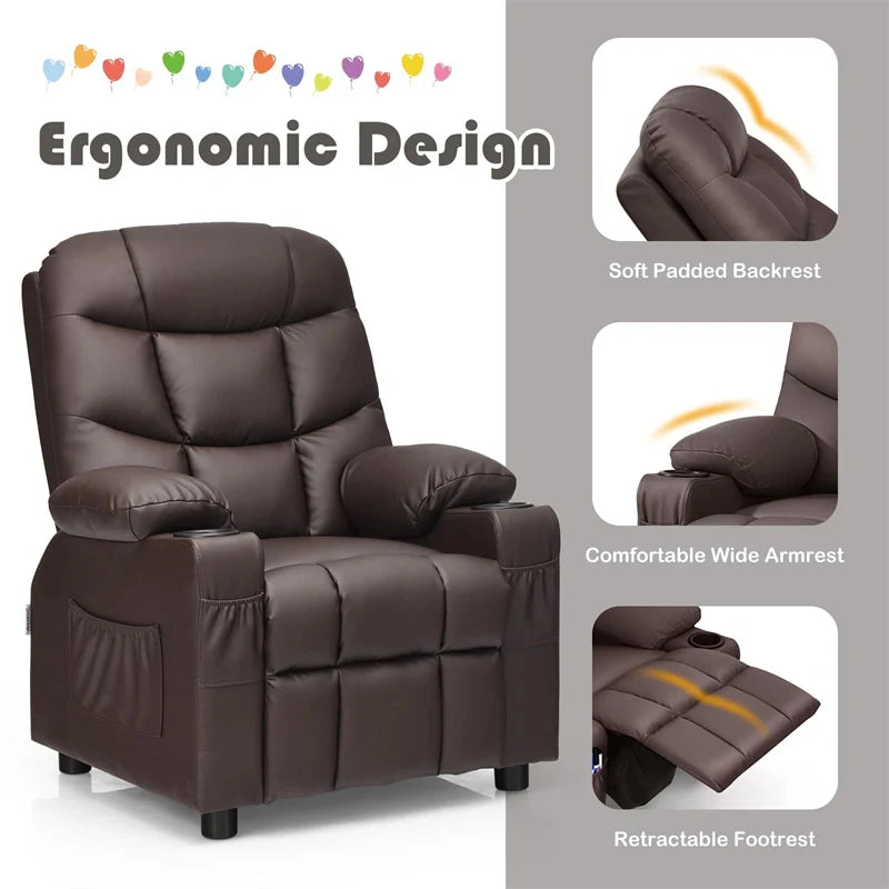 Kids Recliner Chair PU Leather Adjustable Lounge Sofa with Cup Holder, 3 Pockets & Retractable Footrest - Product image 4