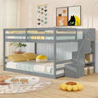 Full Over Full Bunk Bed with Storage Stairs, Solid Wood Floor Bunk Bed with Full-Length Guardrails - Product image 10