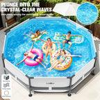 Round Tubular Swimming Pool 300 x 300 x 76cm, Round Above Ground Swimming Pool with Puncture-Proof Material, Large Steel Frame Swimming Pools for Adults Quick Draining, Garden Tubular Swimming Pools for the Whole Family
