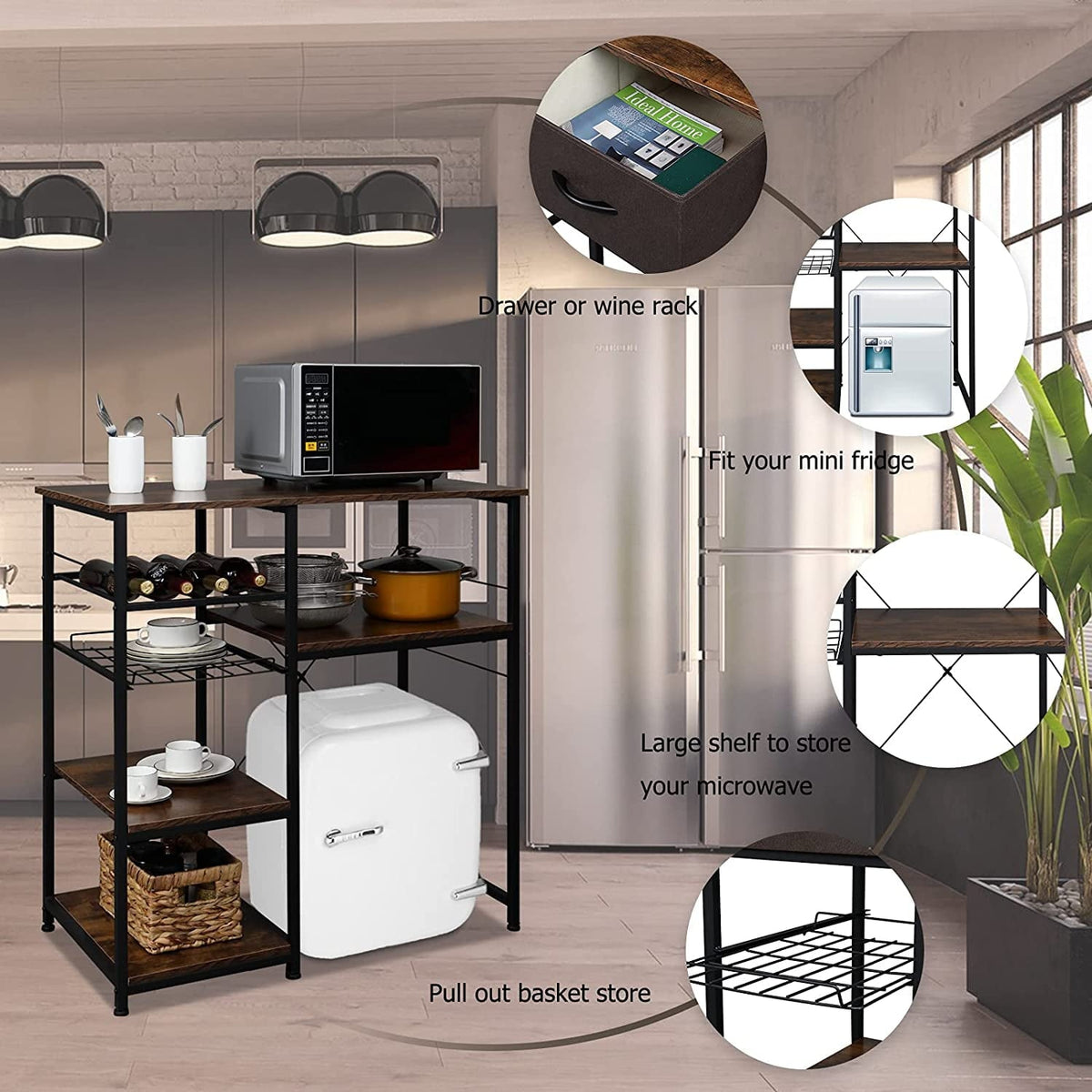 Microwave Stand 4-Tiers Kitchen Storage Fit Mini Fridge Baker¡ ̄s Rack Shelving Utility Coffee Bar with Big - Product image 3