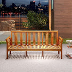 62.5" Outdoor Acacia Wood Bench with Removable Cushion, 3-Person Patio Garden Bench with High Backrest & - Product image 3