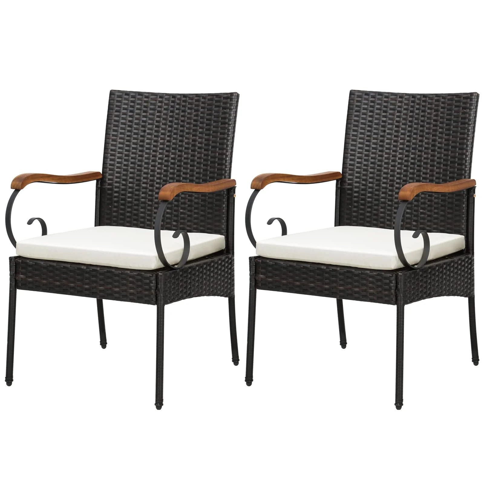 Set of 2, Outdoor PE Rattan Chairs with Soft Zippered Cushion, Heavy-Duty Metal Frame & All-Weather Wicker - Product image 1
