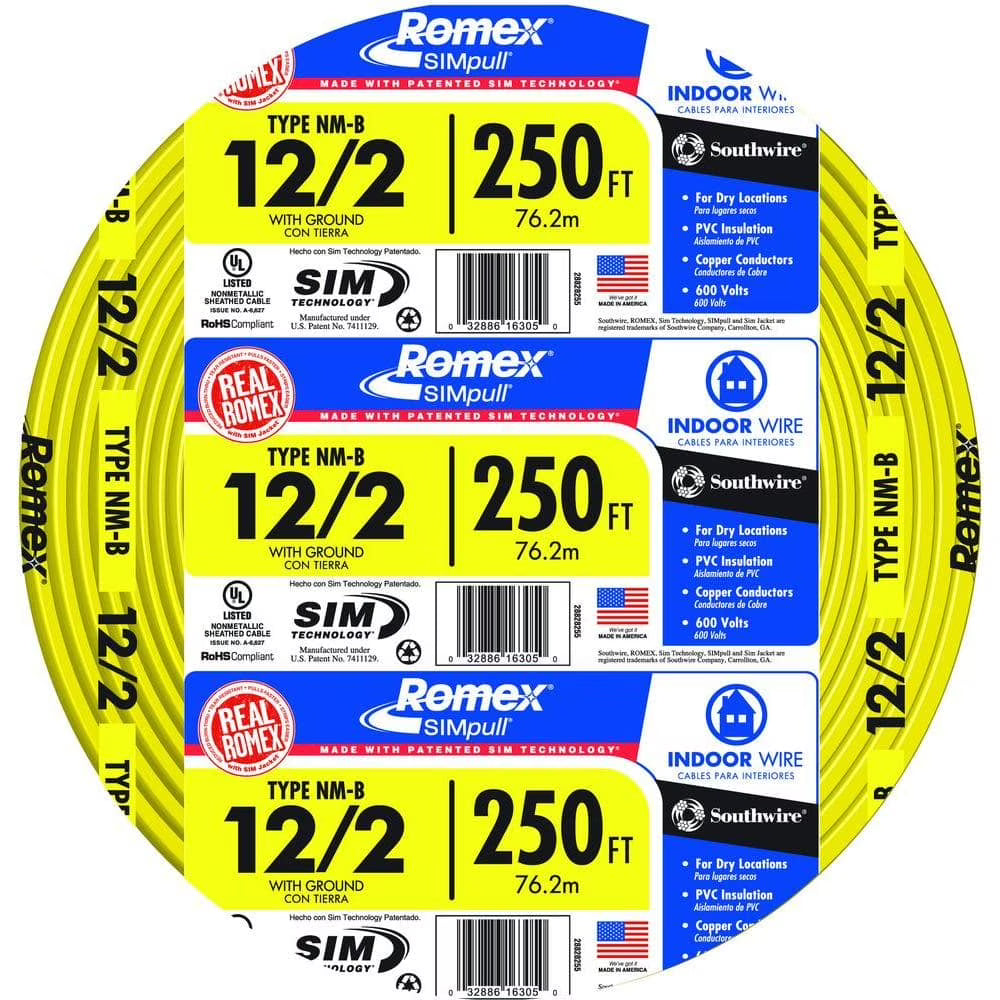 250 Ft. 12/2 Solid Romex Simpull CU NM - B W/G Wire - Product image 1