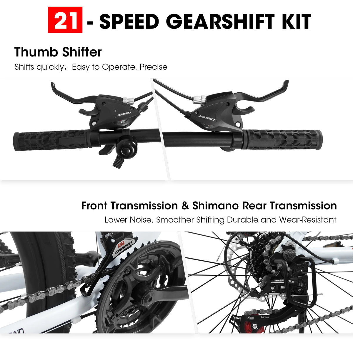27" Mountain Bike, 21 - Speed Dual Disc Brakes with Aluminum Frame - Black