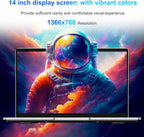 Laptop 14 1" inch laptop 6 GB RAM 128 GB SSD N4000 Celeron Dual-Core Wi-Fi Bluetooth 2 4/5 0G 1366 * 768 IPS Fanless design Includes Membrane Keyboard Mouse.
