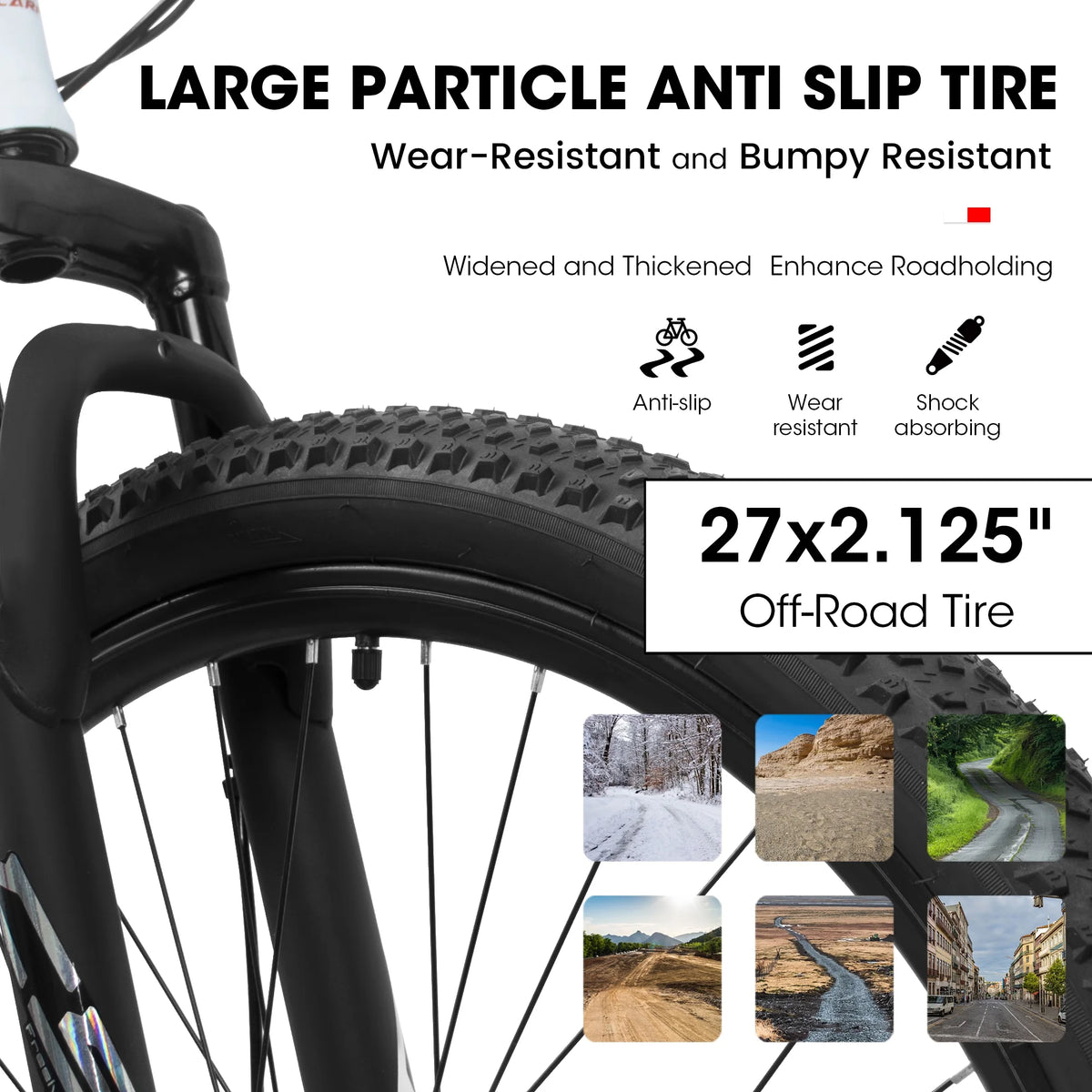 27" Mountain Bike, 21 - Speed Dual Disc Brakes with Aluminum Frame - Black