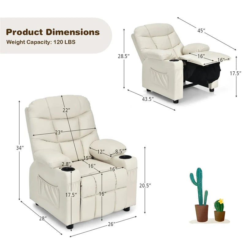Kids Recliner Chair PU Leather Adjustable Lounge Sofa with Cup Holder, 3 Pockets & Retractable Footrest - Product image 57