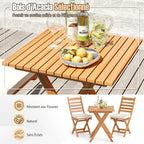 Acacia Wood Outdoor Bistro Set Folding Chairs and Table Set High Back Armless Seat Cushions White -