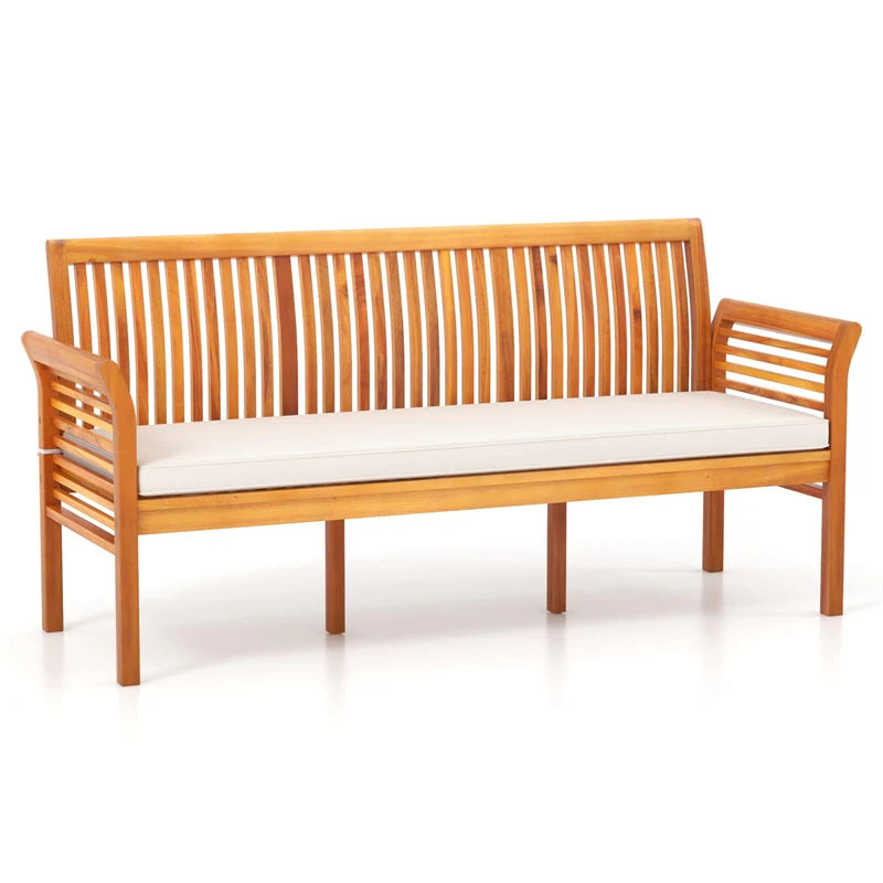 62.5" Outdoor Acacia Wood Bench with Removable Cushion, 3-Person Patio Garden Bench with High Backrest & - Product image 1