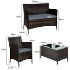 Garden Furniture 4 PCS PE Rattan Terrace Furniture for Veranda Patio Terrace Swimming Pool Brown and Gray -