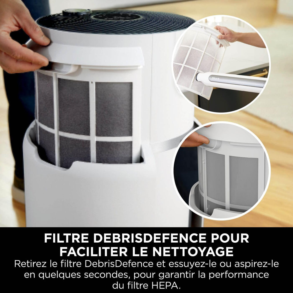 Shark NeverChange up to 5 years MAX indoor air purifier, Covers 130m², 5 year HEPA filter, Captures 99.97% allergens, Automatic mode, Silent, LED, White HP300EU