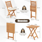 Acacia Wood Outdoor Bistro Set Folding Chairs and Table Set High Back Armless Seat Cushions White -