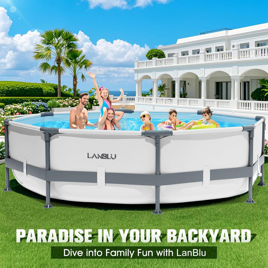 Round Tubular Swimming Pool 300 x 300 x 76cm, Round Above Ground Swimming Pool with Puncture-Proof Material, Large Steel Frame Swimming Pools for Adults Quick Draining, Garden Tubular Swimming Pools for the Whole Family