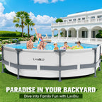 Round Tubular Swimming Pool 300 x 300 x 76cm, Round Above Ground Swimming Pool with Puncture-Proof Material, Large Steel Frame Swimming Pools for Adults Quick Draining, Garden Tubular Swimming Pools for the Whole Family