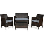 Garden Furniture 4 PCS PE Rattan Terrace Furniture for Veranda Patio Terrace Swimming Pool Brown and Gray -