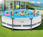 Round Tubular Swimming Pool 300 x 300 x 76cm, Round Above Ground Swimming Pool with Puncture-Proof Material, Large Steel Frame Swimming Pools for Adults Quick Draining, Garden Tubular Swimming Pools for the Whole Family