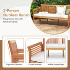 62.5" Outdoor Acacia Wood Bench with Removable Cushion, 3-Person Patio Garden Bench with High Backrest & - Product image 6