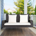 Costway 2-Person Patio Rattan Hanging Porch Swing Bench Chair Black Cushion - Product image 1