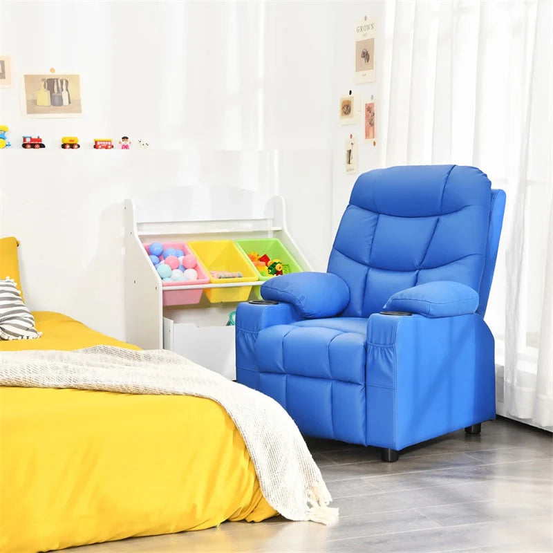 Kids Recliner Chair PU Leather Adjustable Lounge Sofa with Cup Holder, 3 Pockets & Retractable Footrest - Product image 45