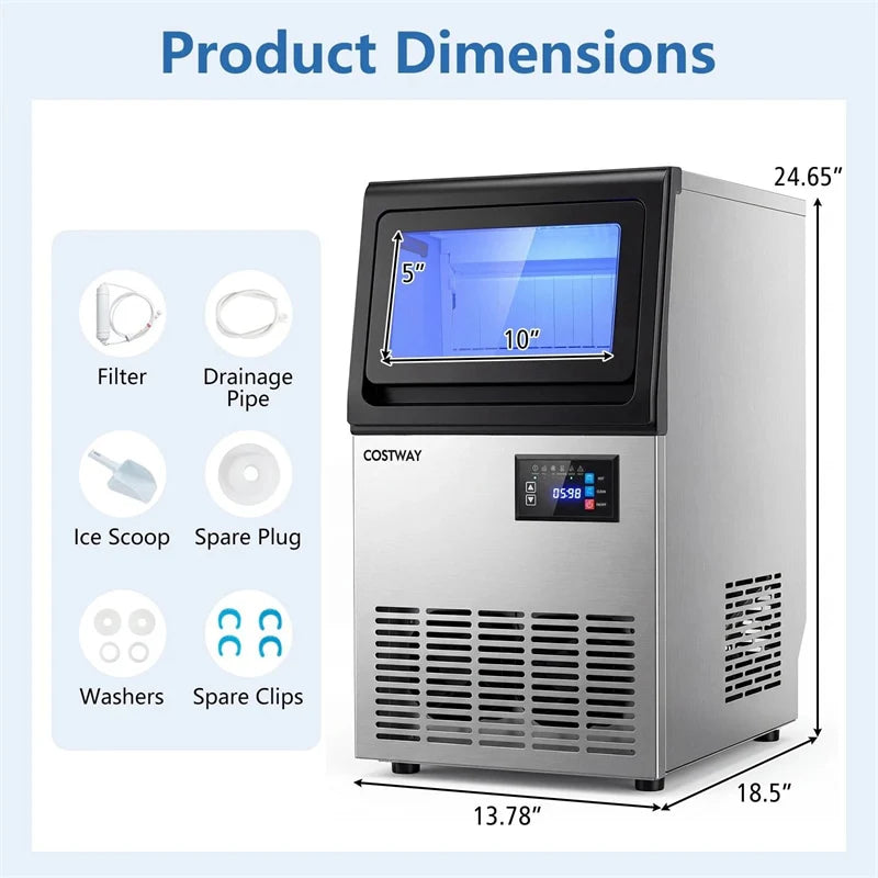 80 LBS/24H Spray-Type Commercial Ice Maker, 15" Built-in Undercounter Stainless Steel Ice Machine w/ 30 LBS - Product image 4