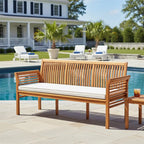 62.5" Outdoor Acacia Wood Bench with Removable Cushion, 3-Person Patio Garden Bench with High Backrest & - Product image 2