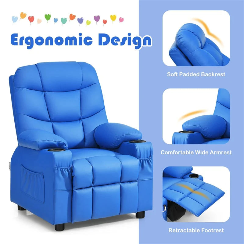 Kids Recliner Chair PU Leather Adjustable Lounge Sofa with Cup Holder, 3 Pockets & Retractable Footrest - Product image 43