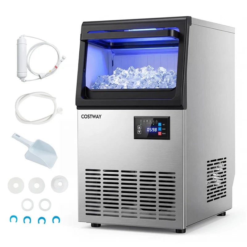 80 LBS/24H Spray-Type Commercial Ice Maker, 15" Built-in Undercounter Stainless Steel Ice Machine w/ 30 LBS - Product image 1