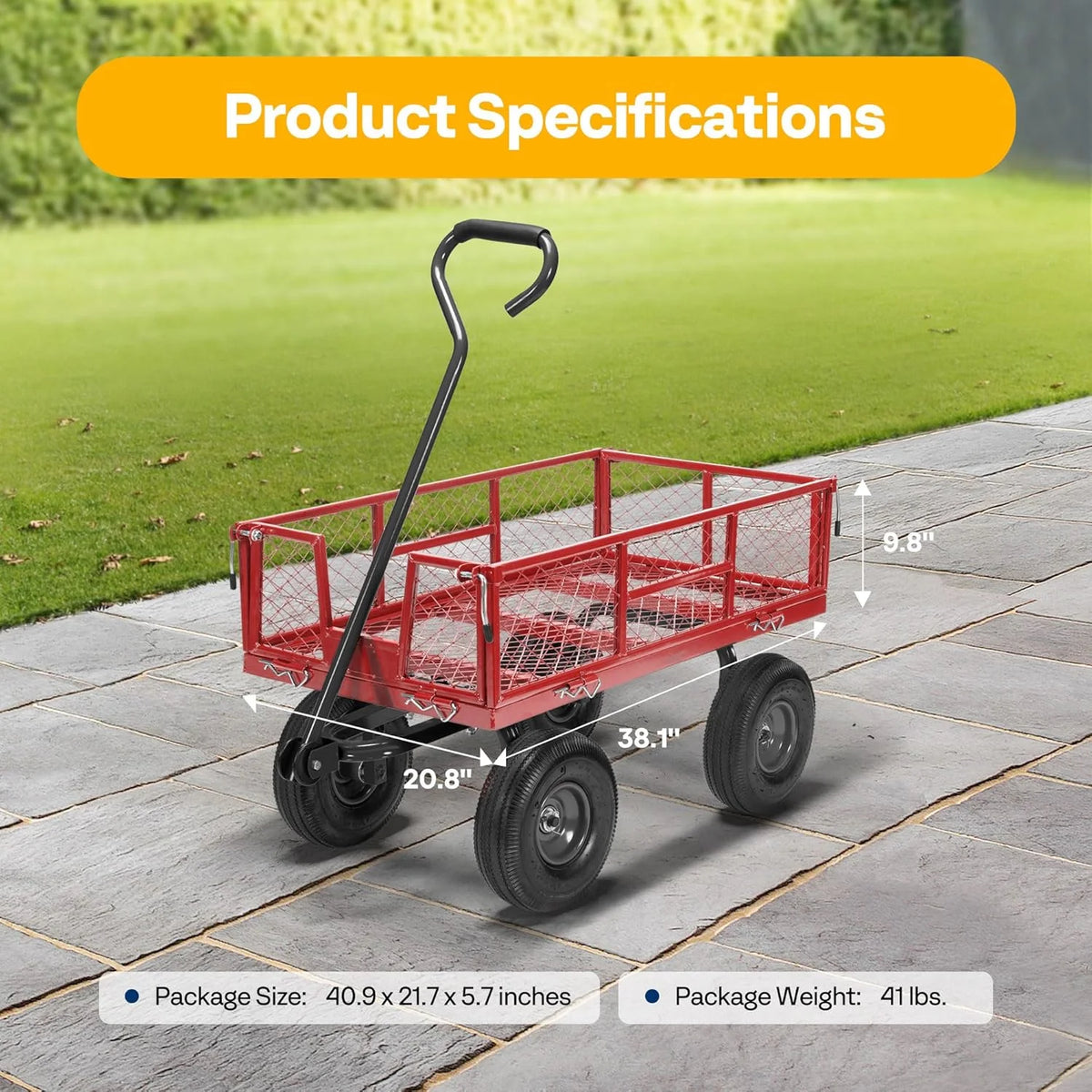 SPECSTAR Mesh Steel Garden Cart 880 lb Capacity, 38" x 21" Folding Utility Wagon with 10 in Wheels - Product image 2