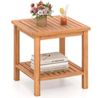 Tangkula 2 Tier Acacia Wood Square End Table with Slatted Tabletop & Storage Shelf - Product image 1