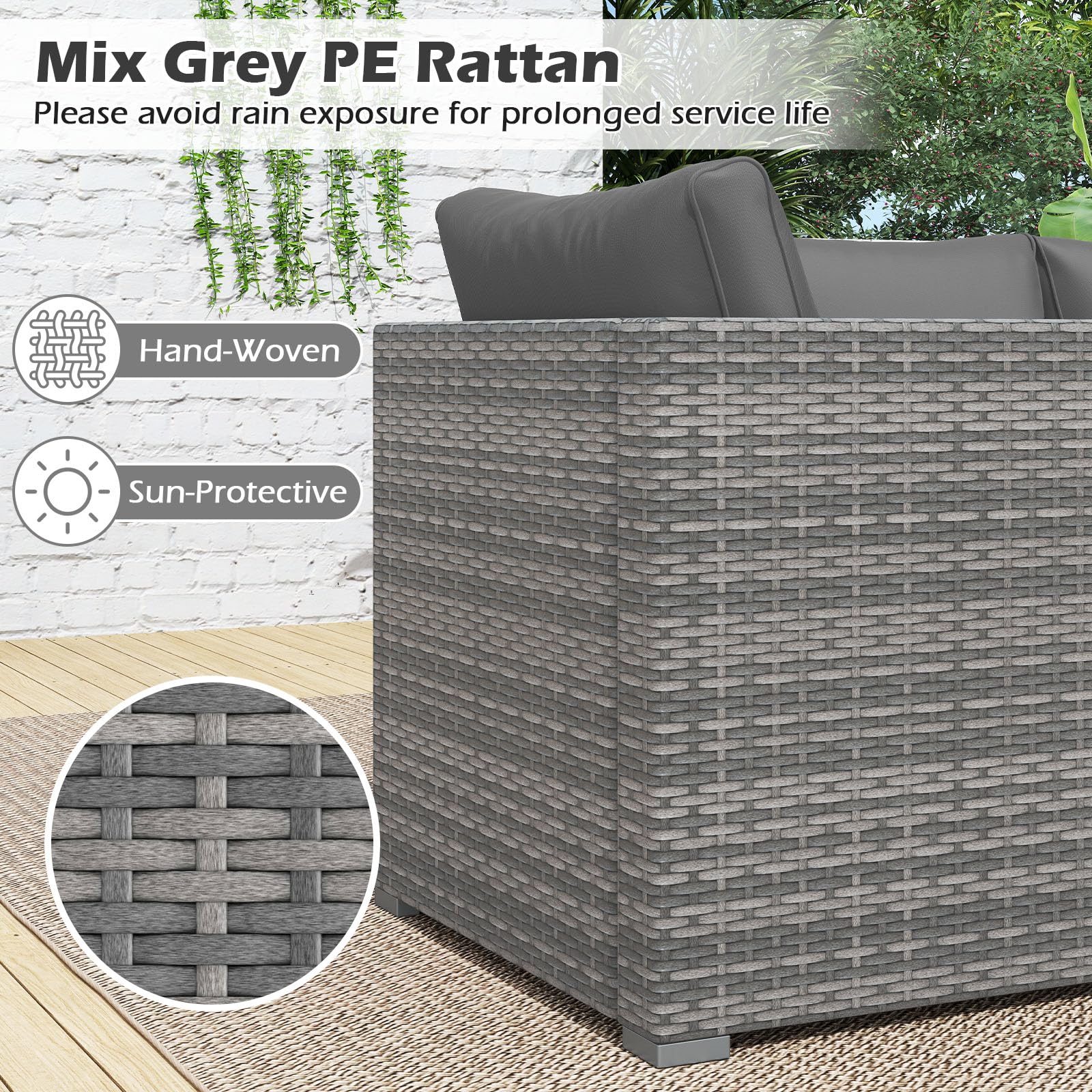 Tangkula Outdoor Patio 3 Seat Sofa Set - PE Rattan Modular Cushioned Sectional Couch Furniture Set - Product image 8