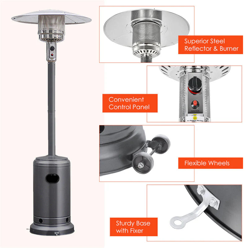 50, 000 BTU Propane Patio Heater, Standing Stainless Steel Outdoor Heater with Wheels, Triple Protection - Product image 45