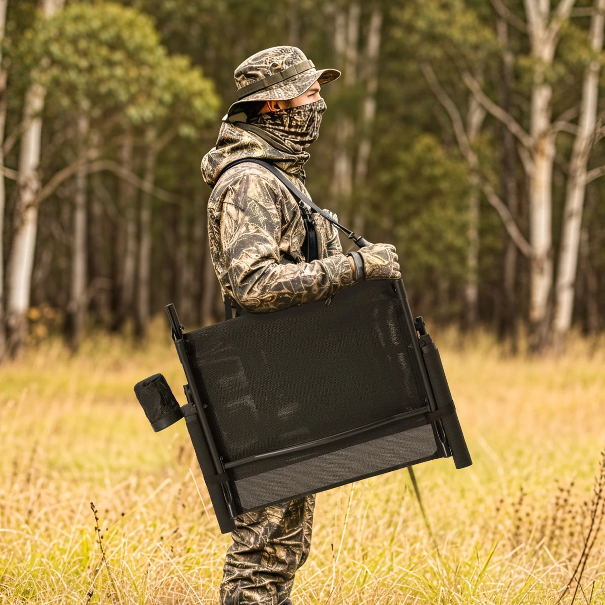 AECOJOY 360 Degree Silent Swivel Hunting Blind Chair with Bottle Rack,  Adjustable Height Camo Portable Foldable Outdoor Hunting and Fishing Chair