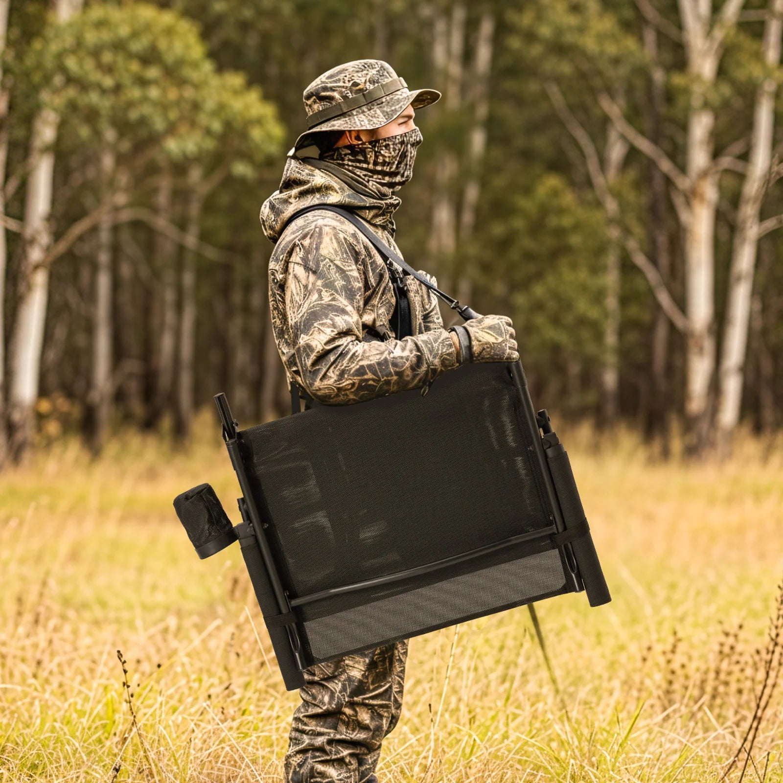 AECOJOY 360 Degree Silent Swivel Hunting Blind Chair with Bottle Rack,  Adjustable Height Camo Portable Foldable Outdoor Hunting and Fishing Chair