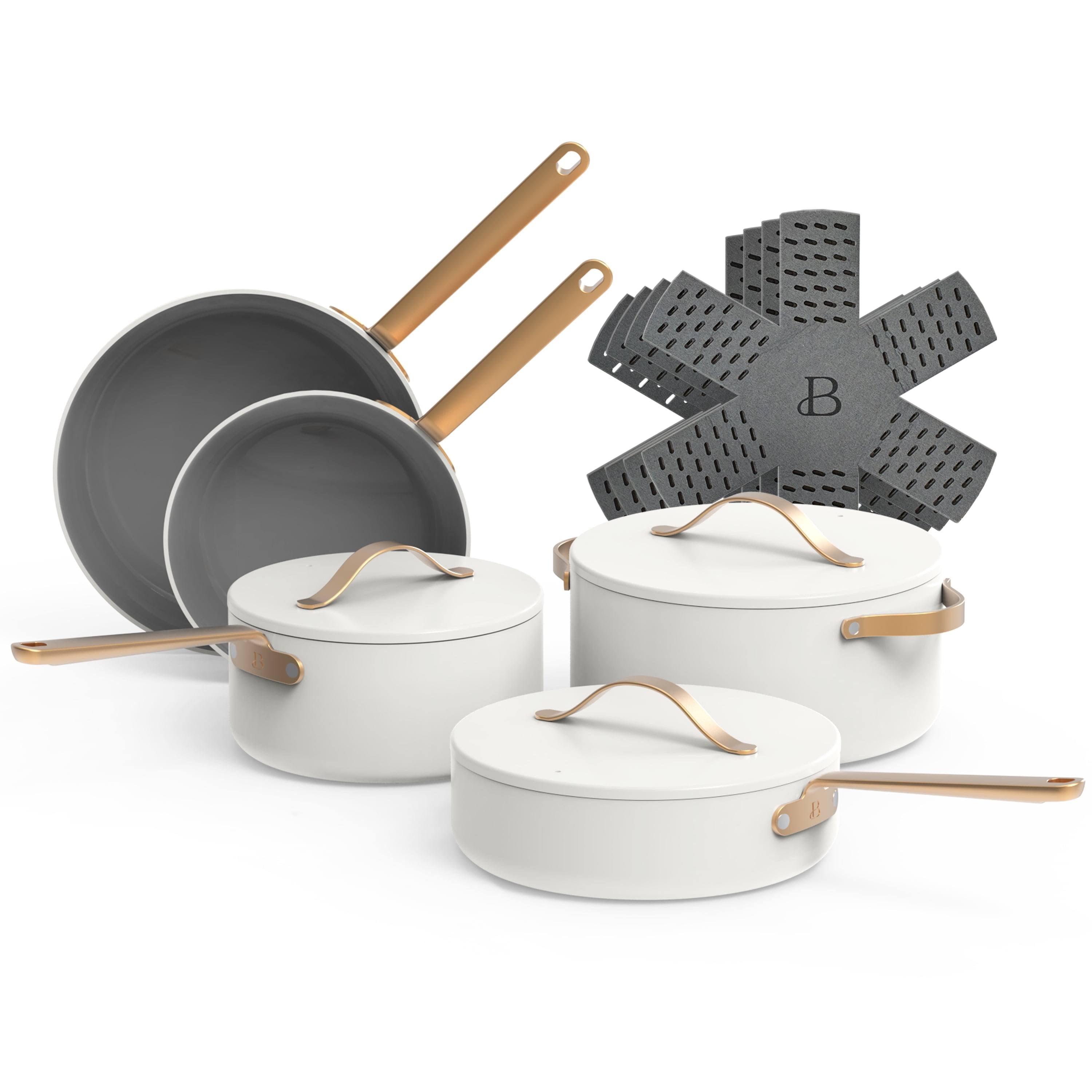 Beautiful 12pc Ceramic Non-Stick Cookware Set, White Icing by Drew Barrymore - Product image 1