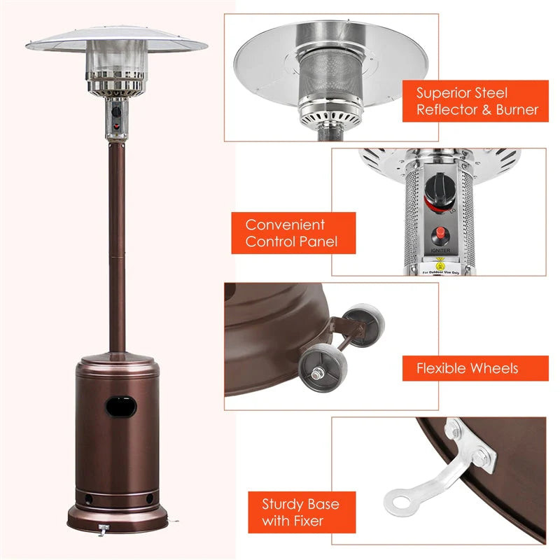 50, 000 BTU Propane Patio Heater, Standing Stainless Steel Outdoor Heater with Wheels, Triple Protection - Product image 7