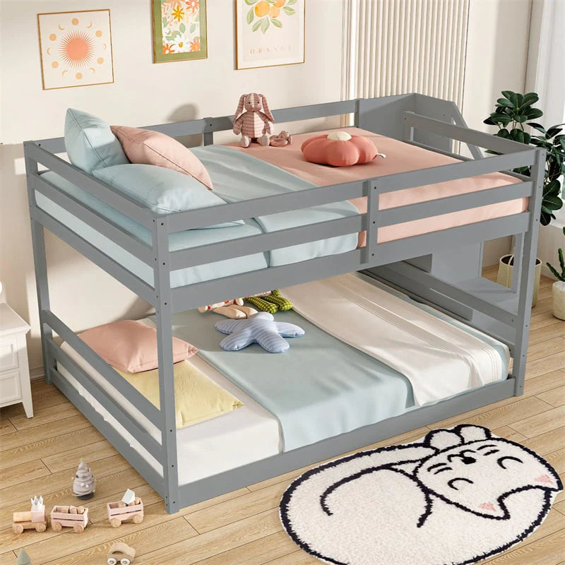 Full Over Full Bunk Bed with Storage Stairs, Solid Wood Floor Bunk Bed with Full-Length Guardrails - Product image 12