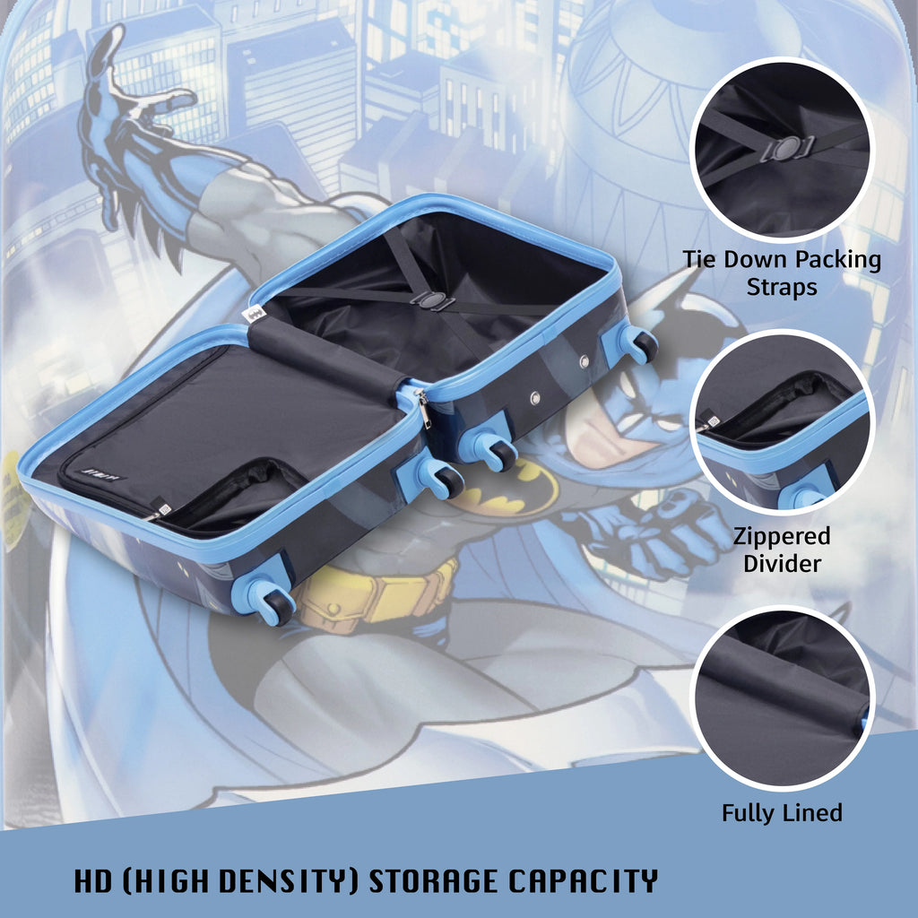 DC Comics Batman 21 in Kids Rolling Luggage, Hardshell Carry on Suitcase with Wheels, Blue